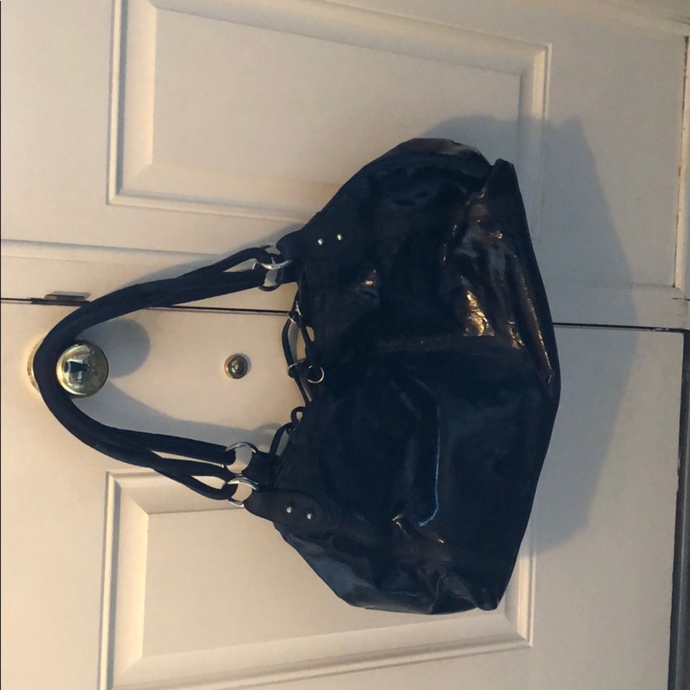 Donald J Pliner black patent leather shoulder bag